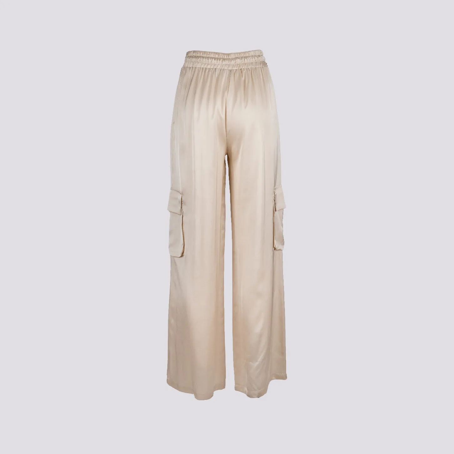 Pantalone cargo in raso color champagne