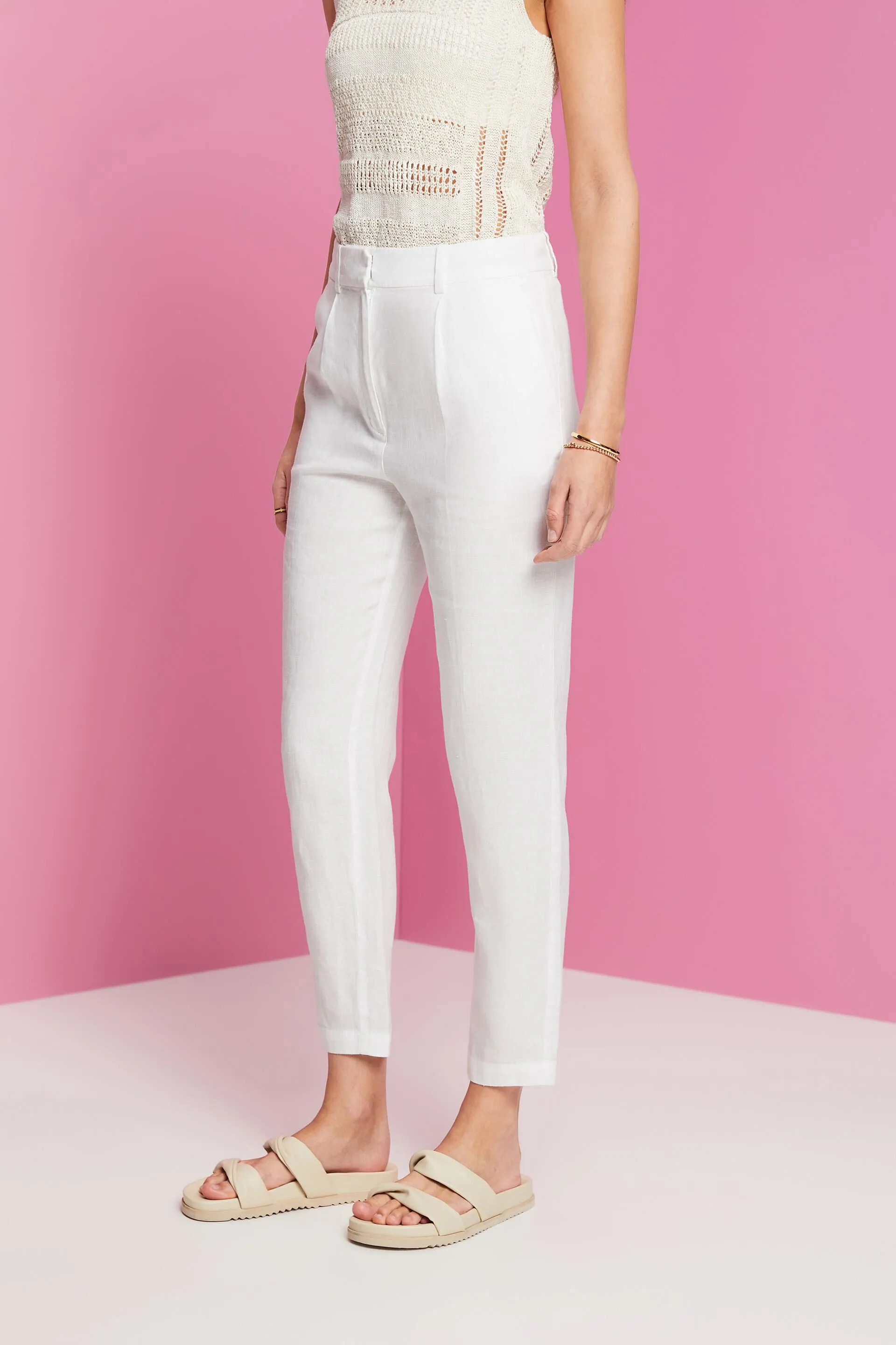 Pantaloni cropped in lino