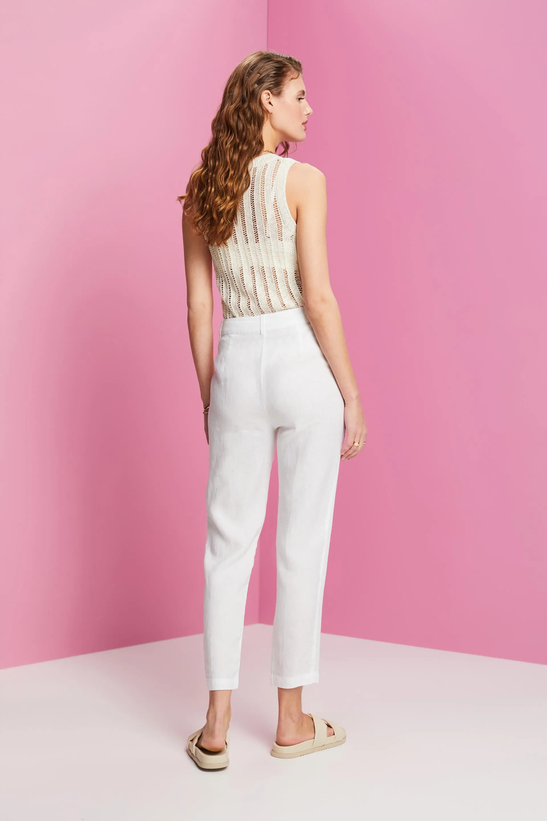 Pantaloni cropped in lino