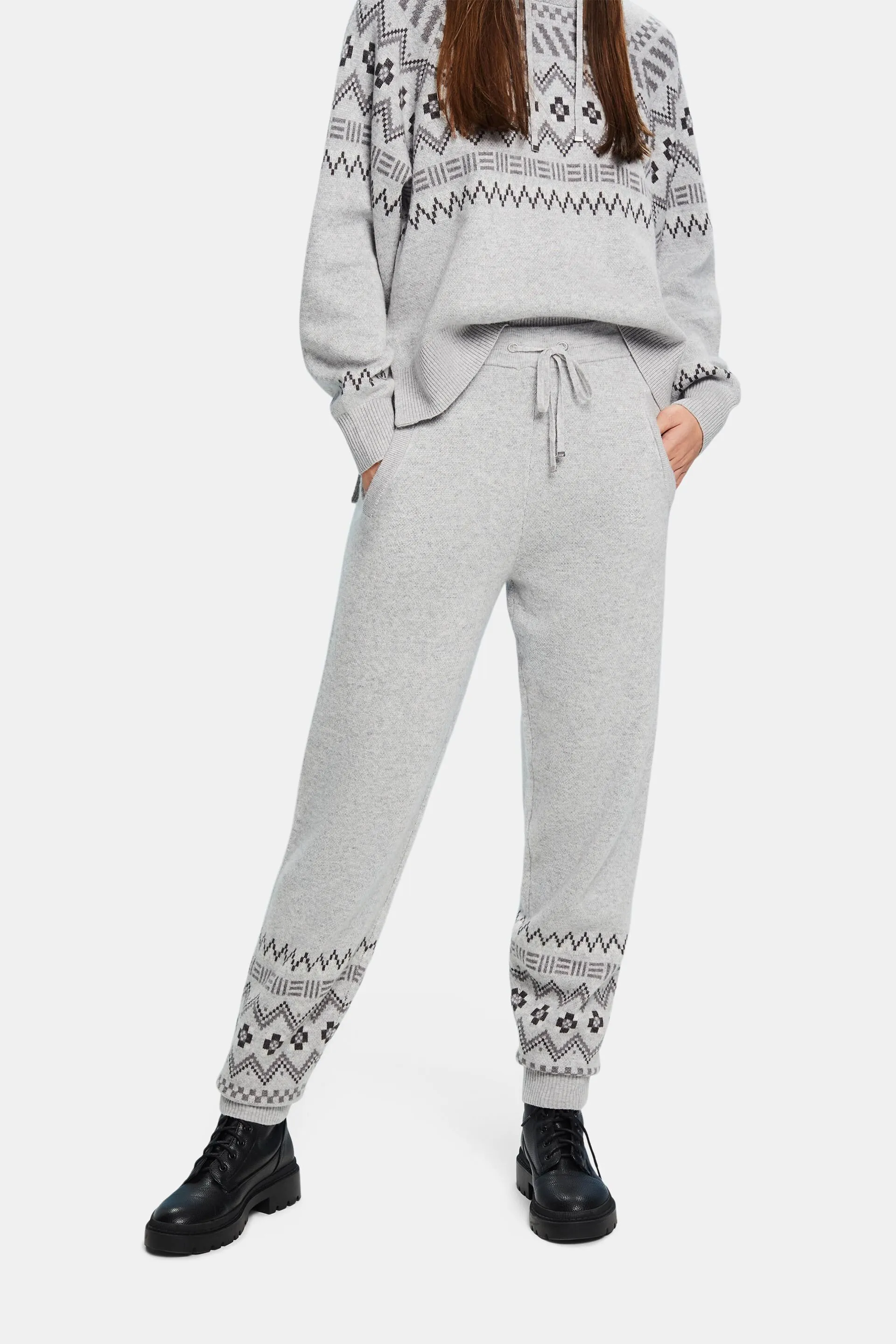Pantaloni in maglia di misto lana e cashmere con motivo norvegese