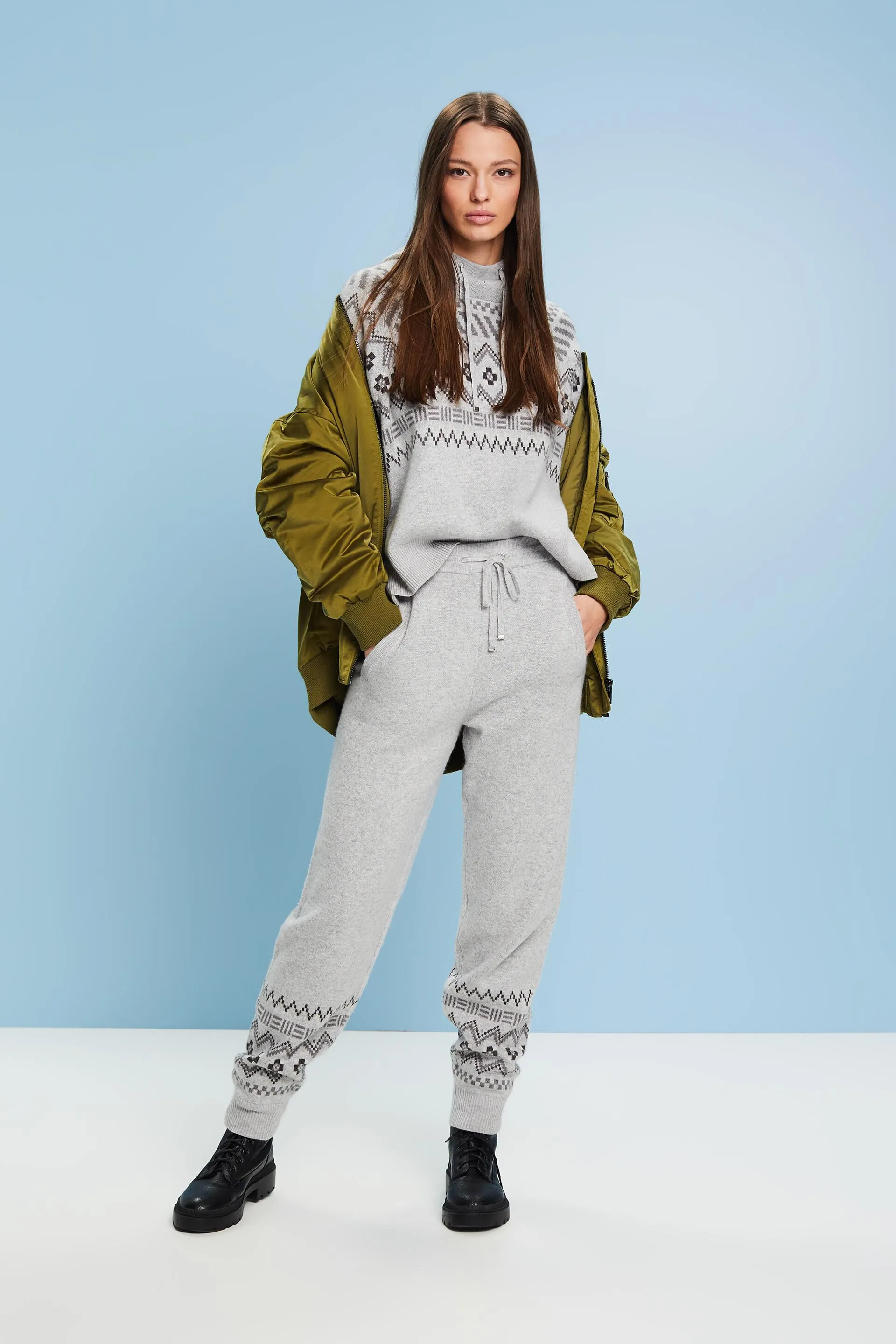 Pantaloni in maglia di misto lana e cashmere con motivo norvegese