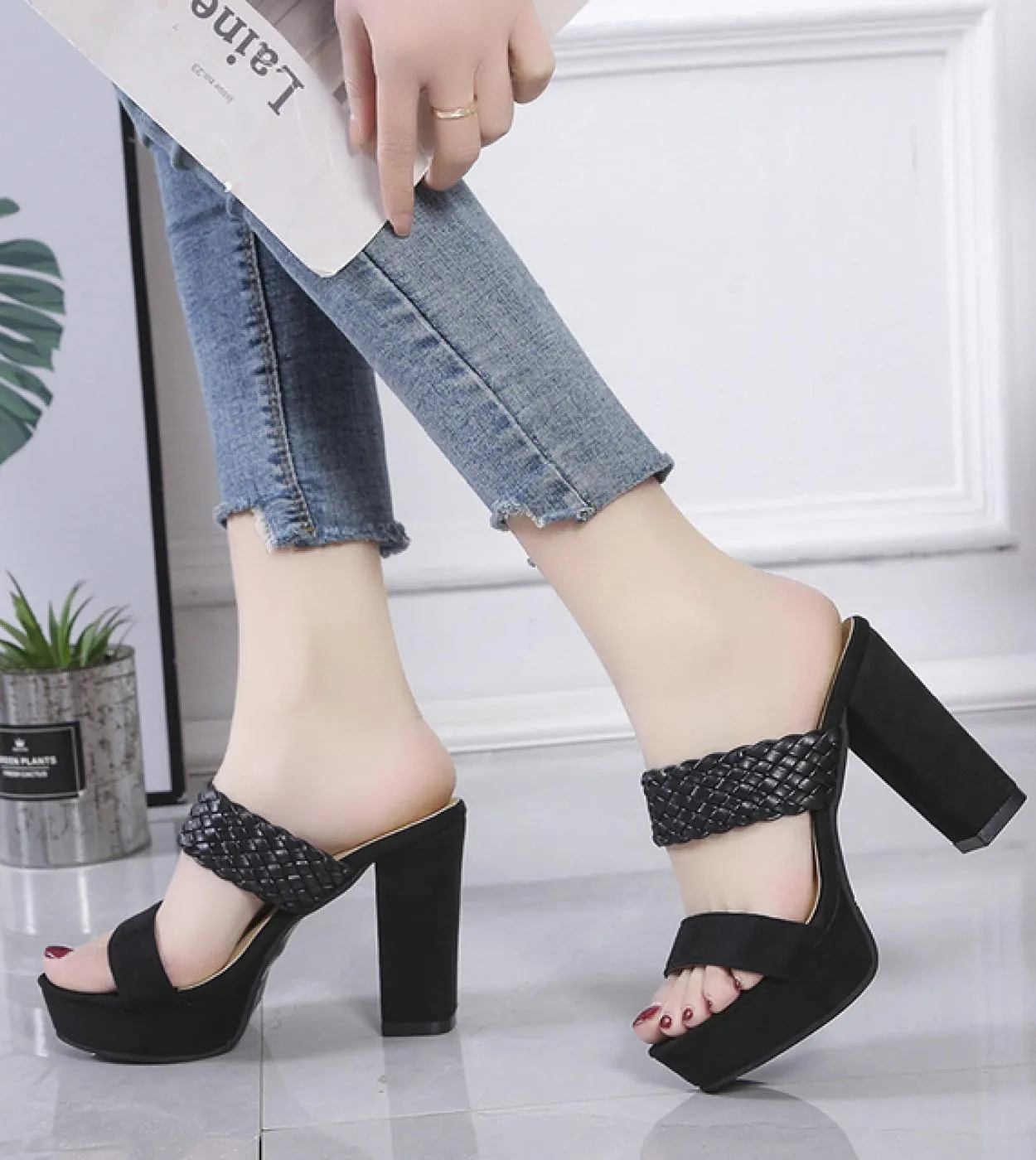 Pantofole da donna in tessuto estivo stile 2022 moda tacchi alti spessi sandali gladiatore sandali da spiaggia allaperto scarpe