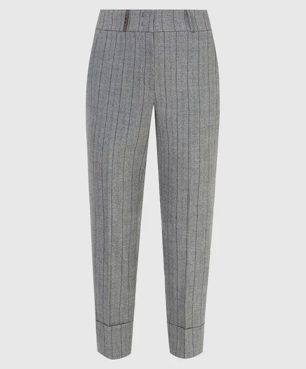 Peserico Pantaloni in lana a righe grigie P0462902570
