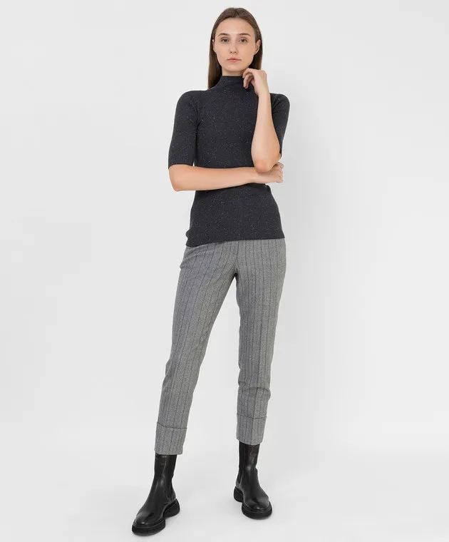 Peserico Pantaloni in lana a righe grigie P0462902570