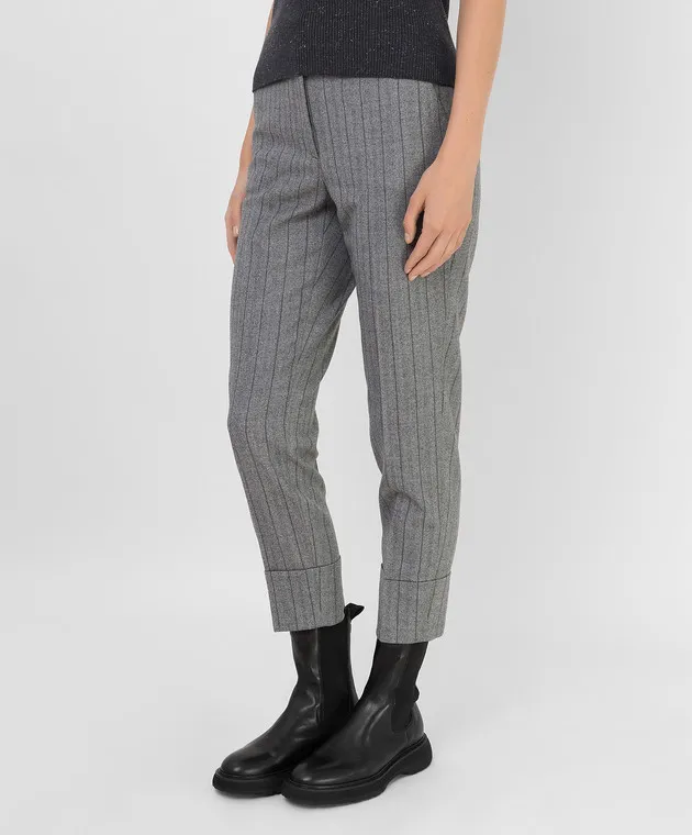 Peserico Pantaloni in lana a righe grigie P0462902570