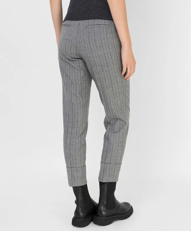 Peserico Pantaloni in lana a righe grigie P0462902570