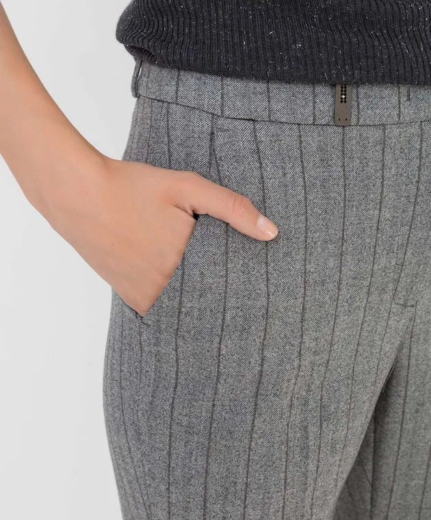 Peserico Pantaloni in lana a righe grigie P0462902570