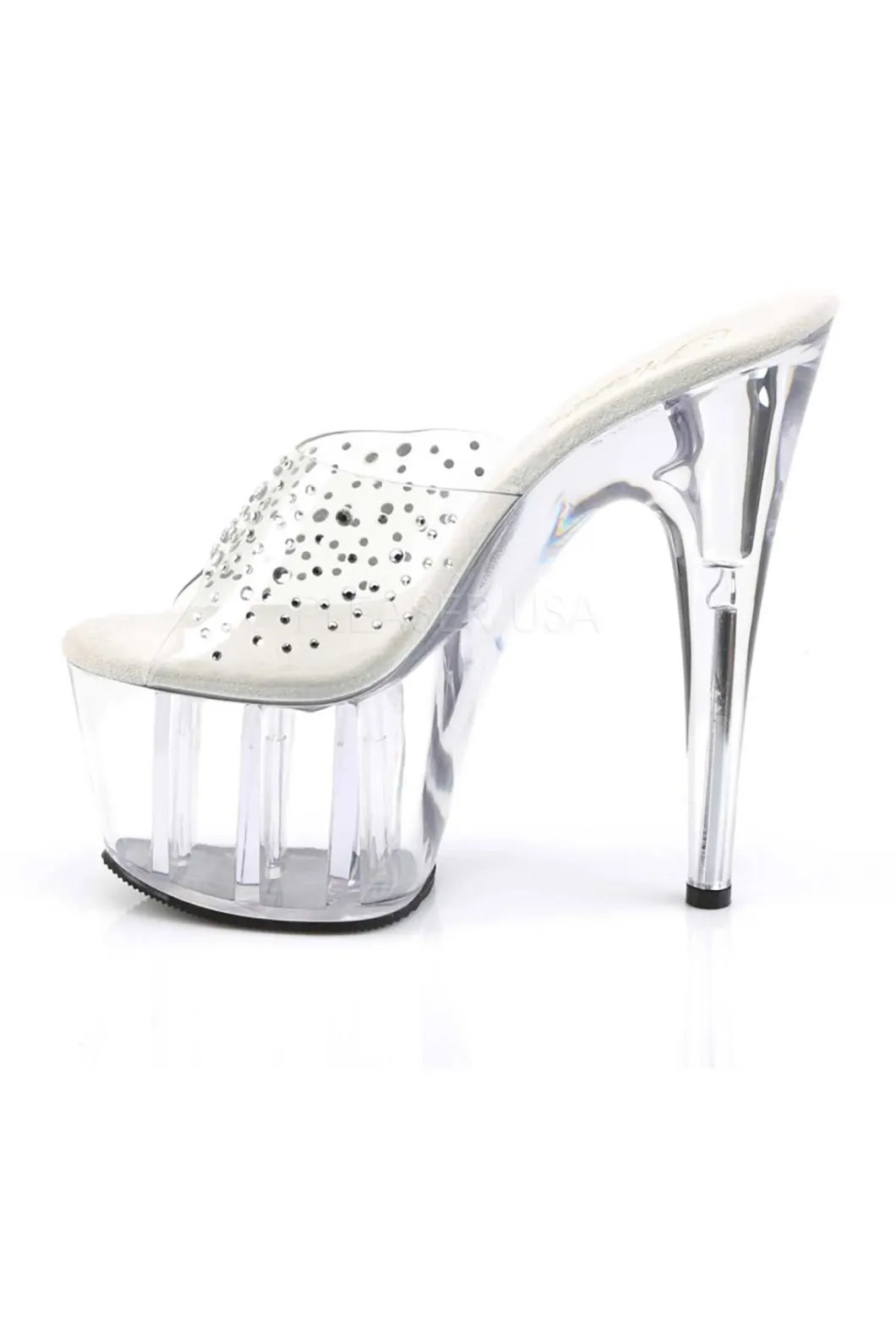 PLEASER-Sabot trasparente con strass argento