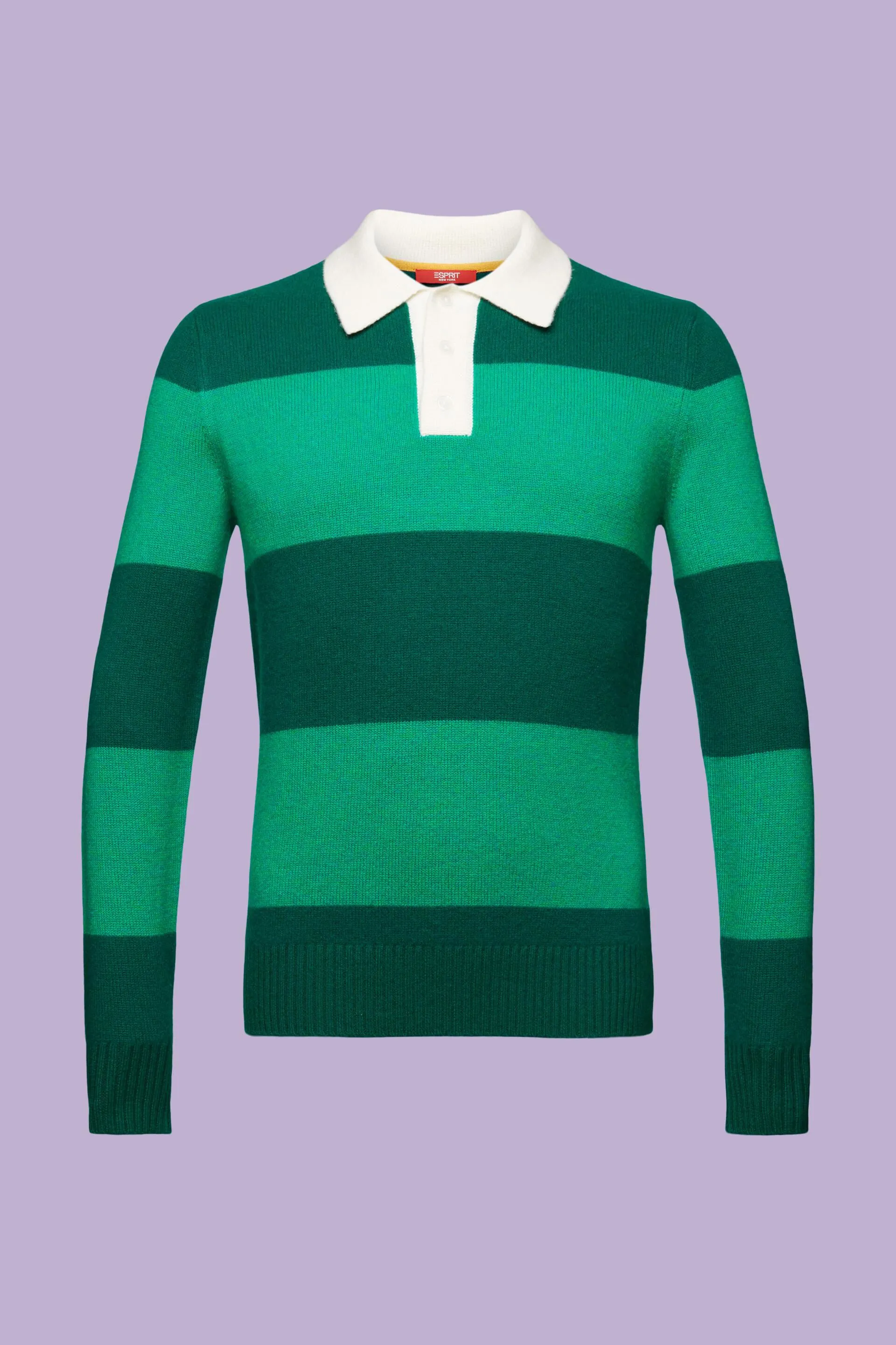 Polo in cachemire a righe stile rugby