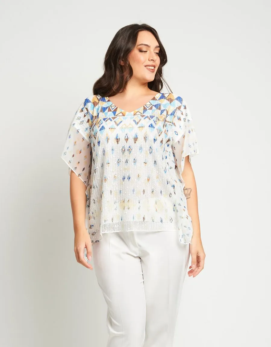Poncho in rete stampato con alette