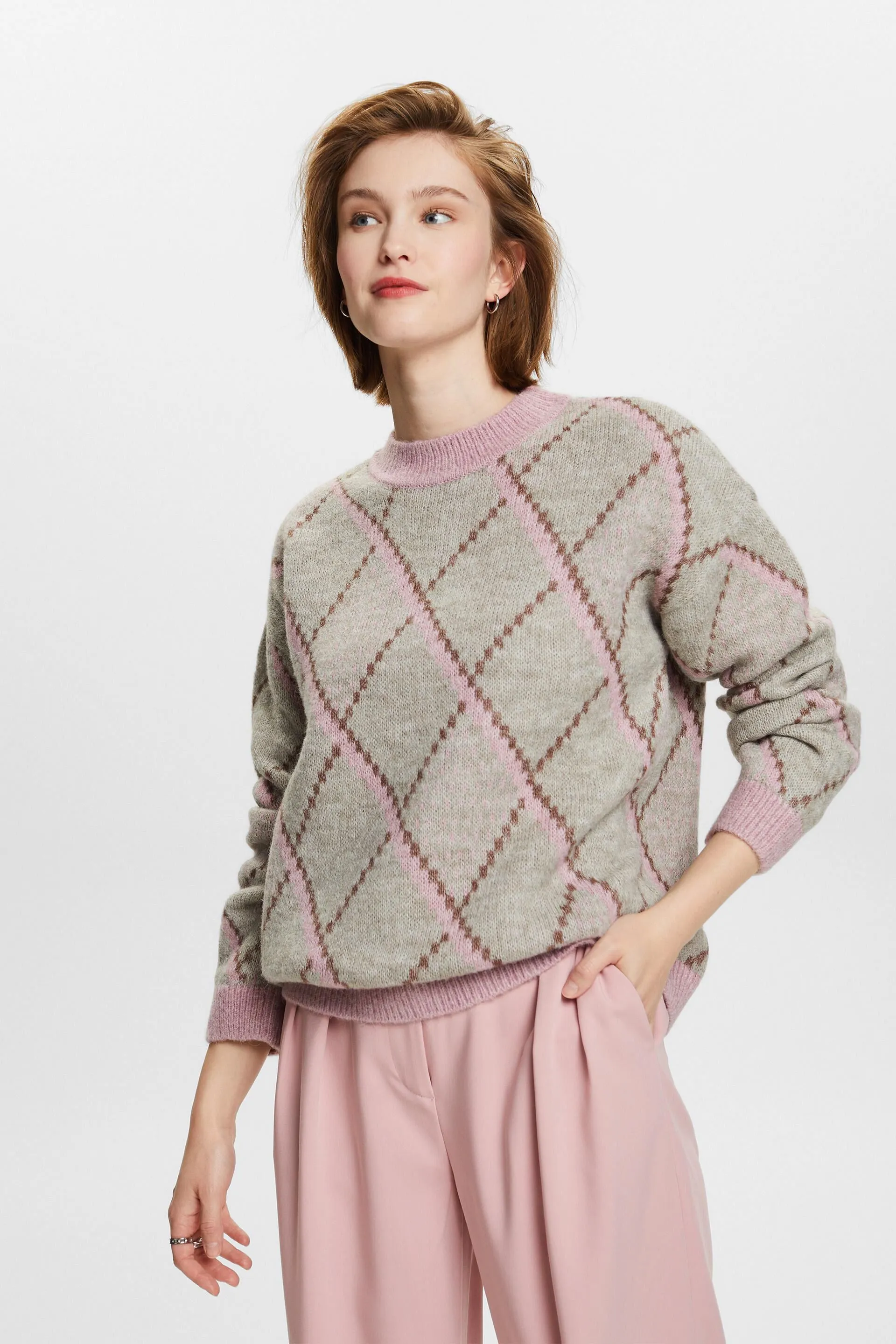 Pullover a quadri in misto lana