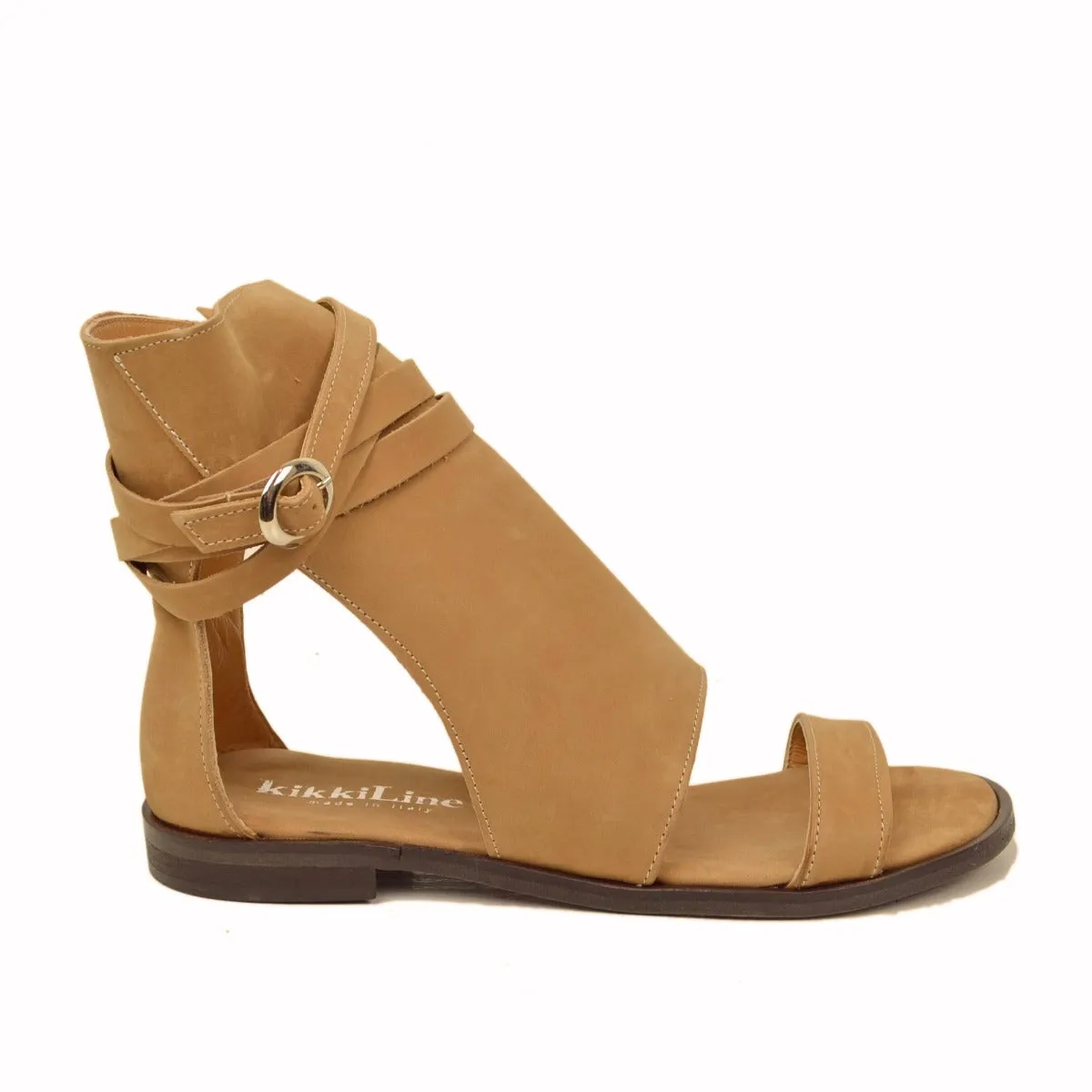 Sandali a Stivaletto Donna color Sabbia in Pelle Nabuk