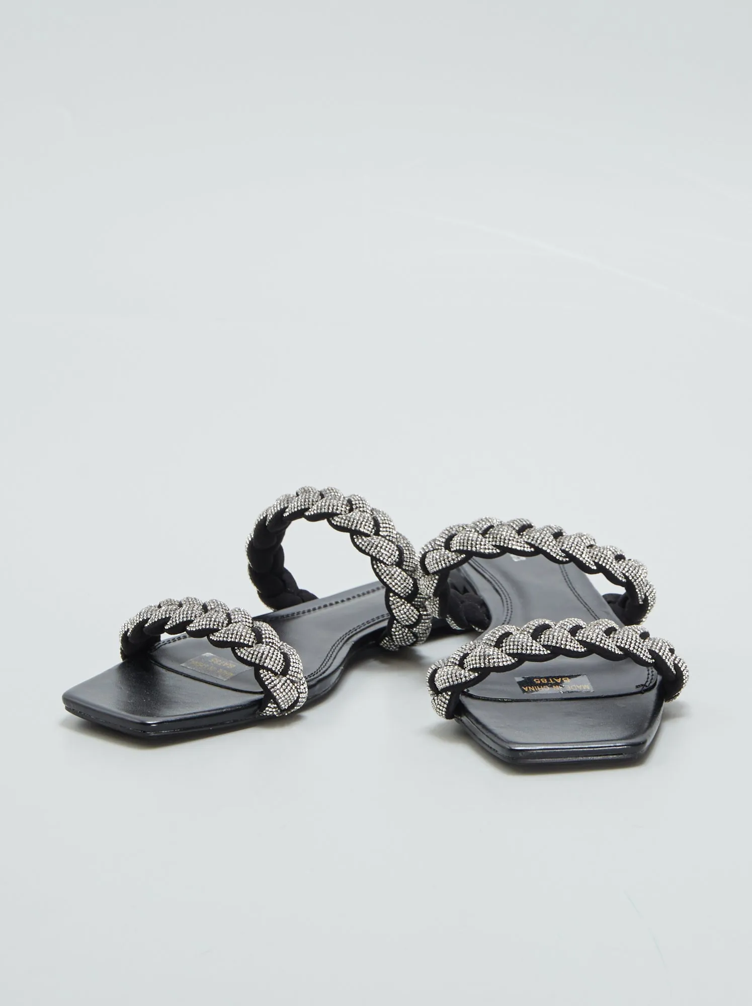Sandali bassi con strass - NERO