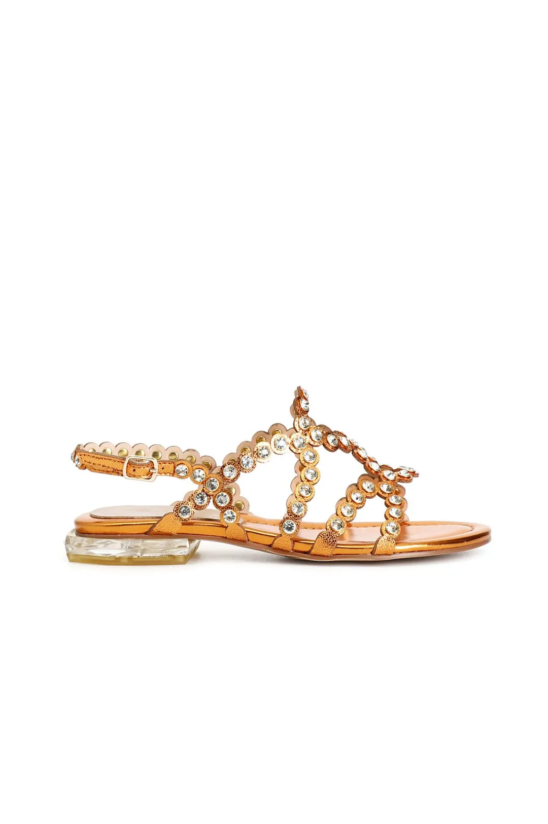 sandali con multilistini e strass arancio