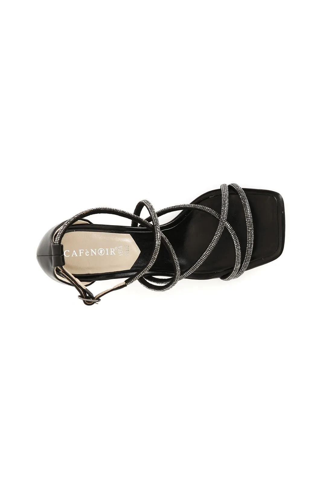 sandali doppio incrocio con strass nero