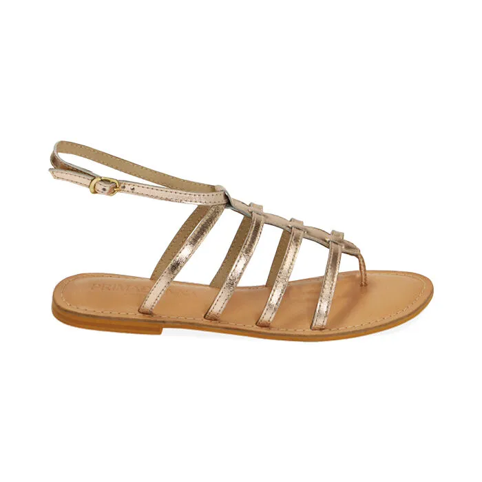 Sandali flat in pelle oro