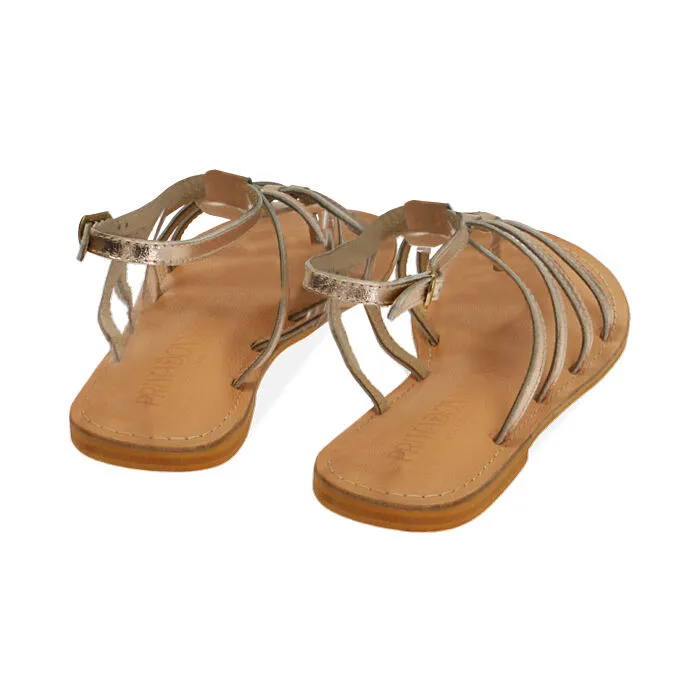 Sandali flat in pelle oro