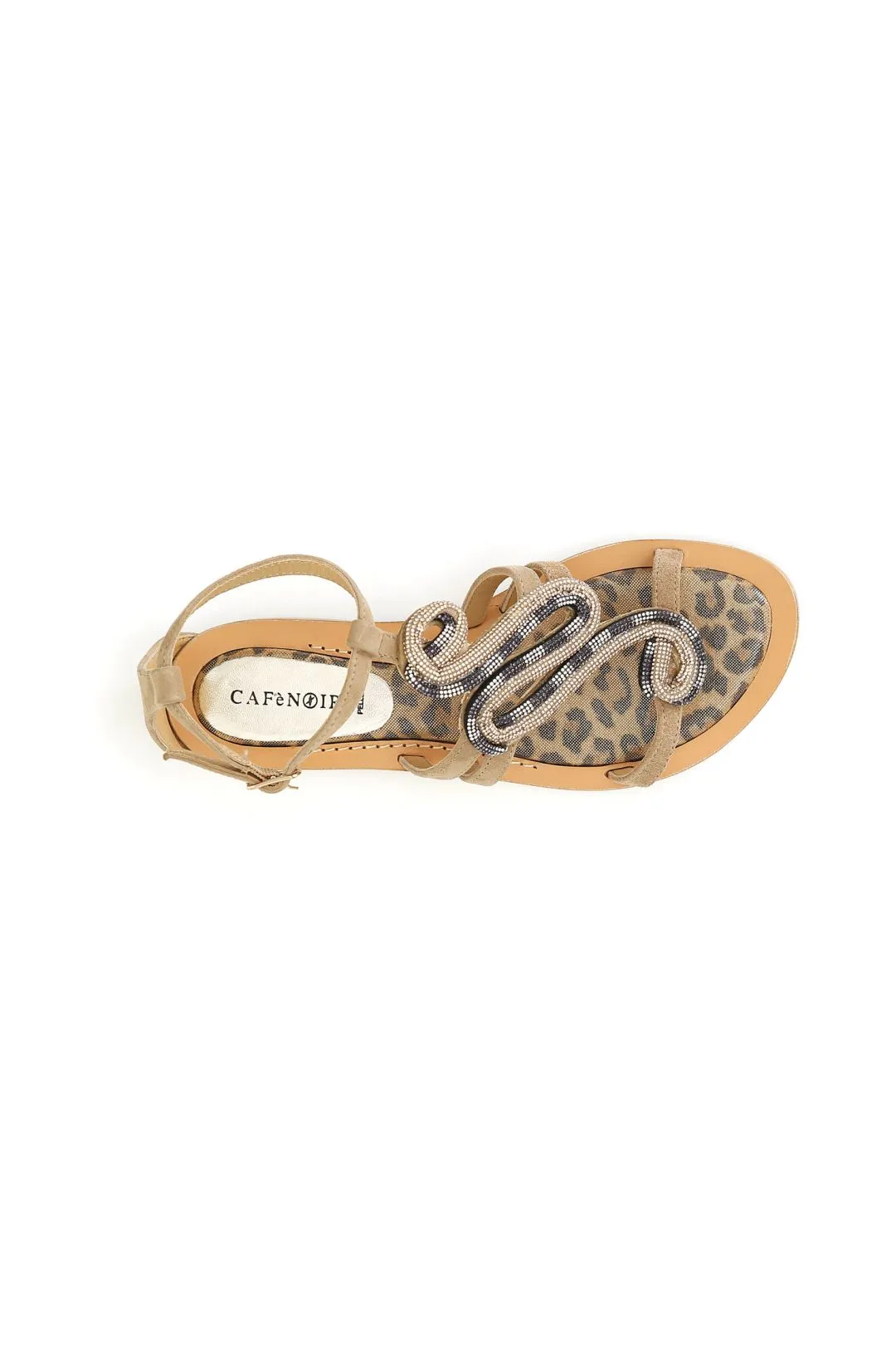 sandali in camoscio e stampa maculata con accessorio strass multi bronzo