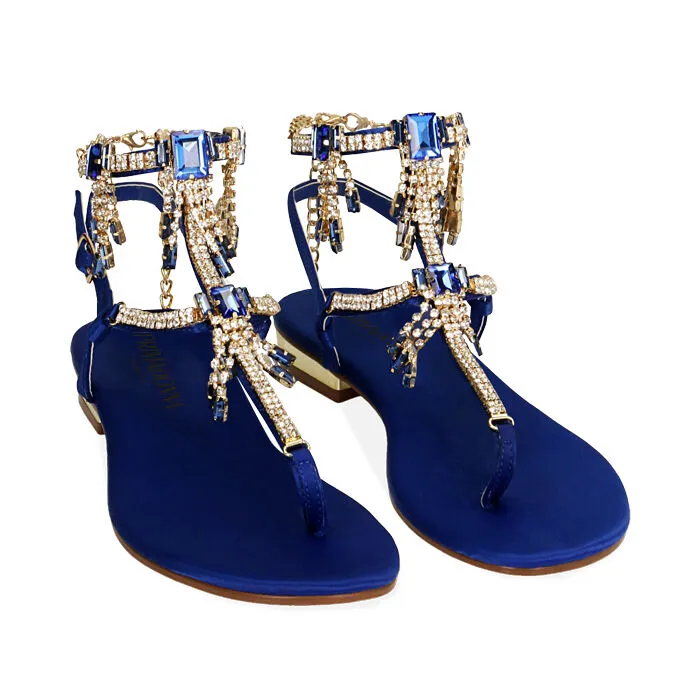 Sandali infradito gioiello blu in raso