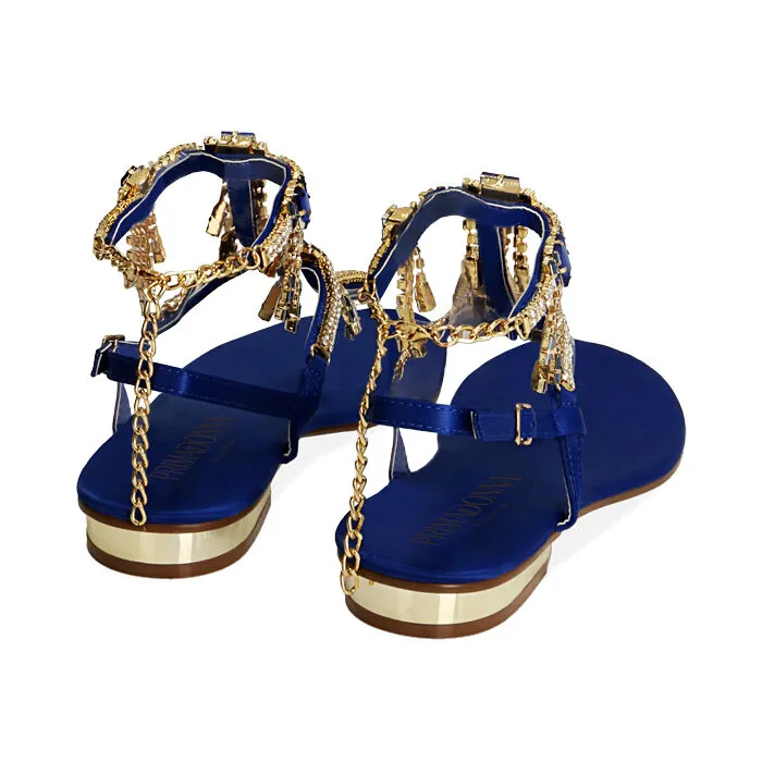 Sandali infradito gioiello blu in raso