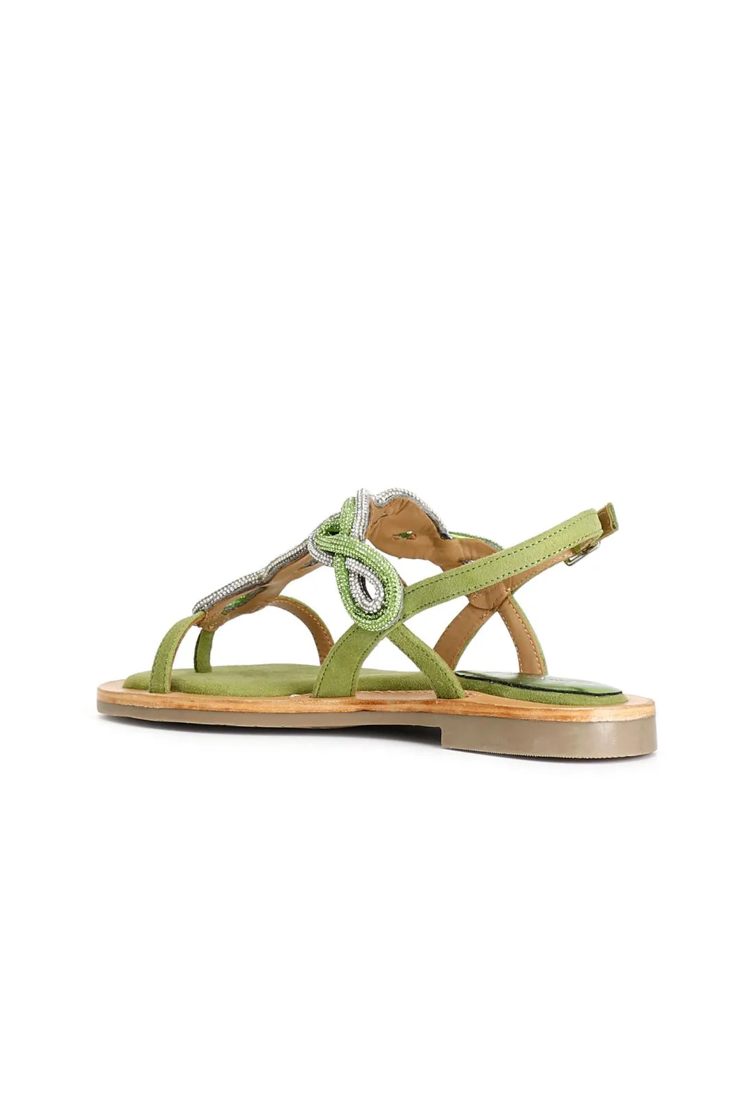 sandali infradito in camoscio con accessorio strass verde