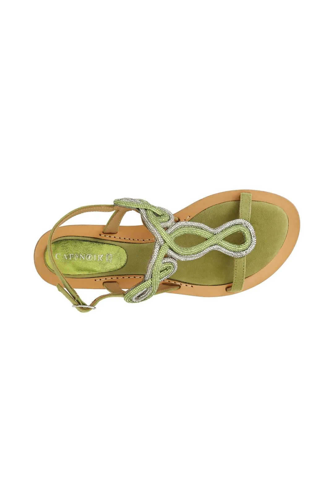 sandali infradito in camoscio con accessorio strass verde
