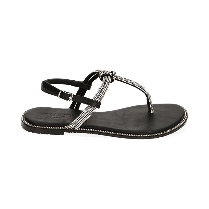 Sandali infradito neri con strass
