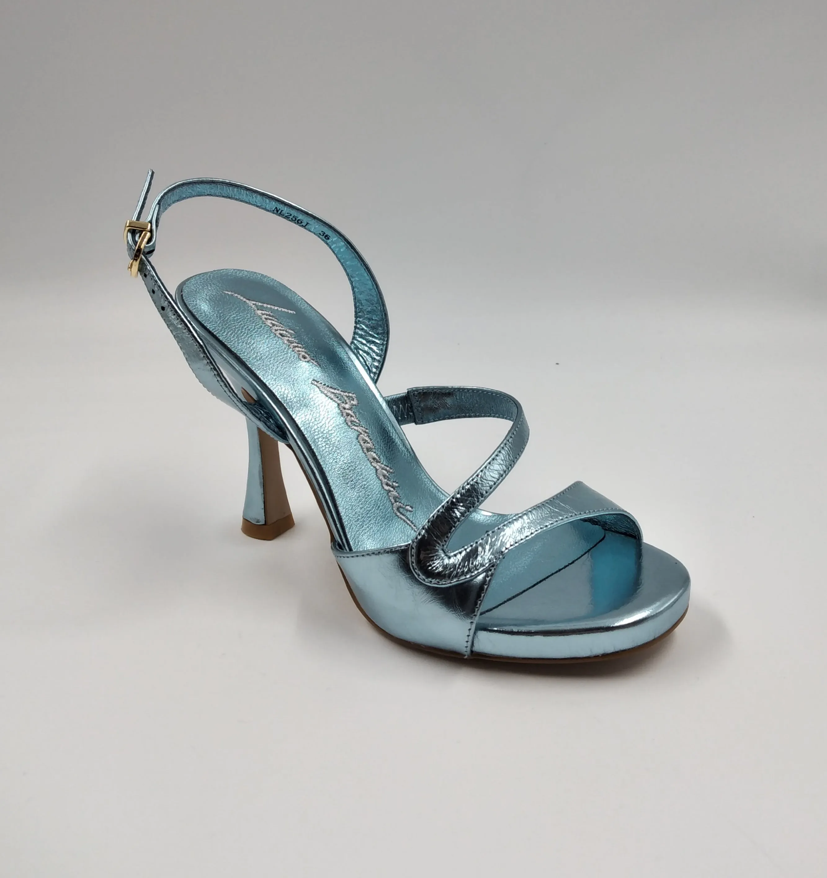 SANDALI PELLE METALLIZATA CELESTE