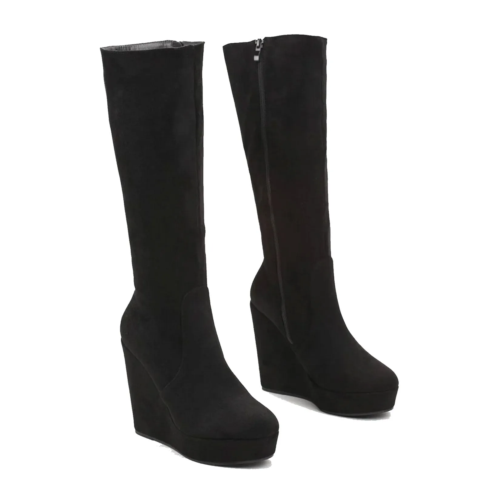 Stivali Al Ginocchio Donna Scamosciati Zeppa Zx0898-02