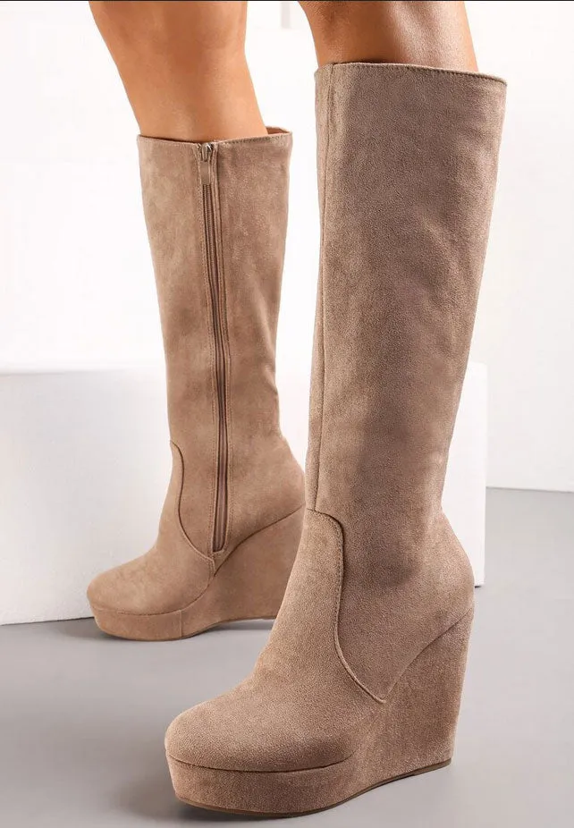 Stivali Al Ginocchio Donna Scamosciati Zeppa Zx0898-02