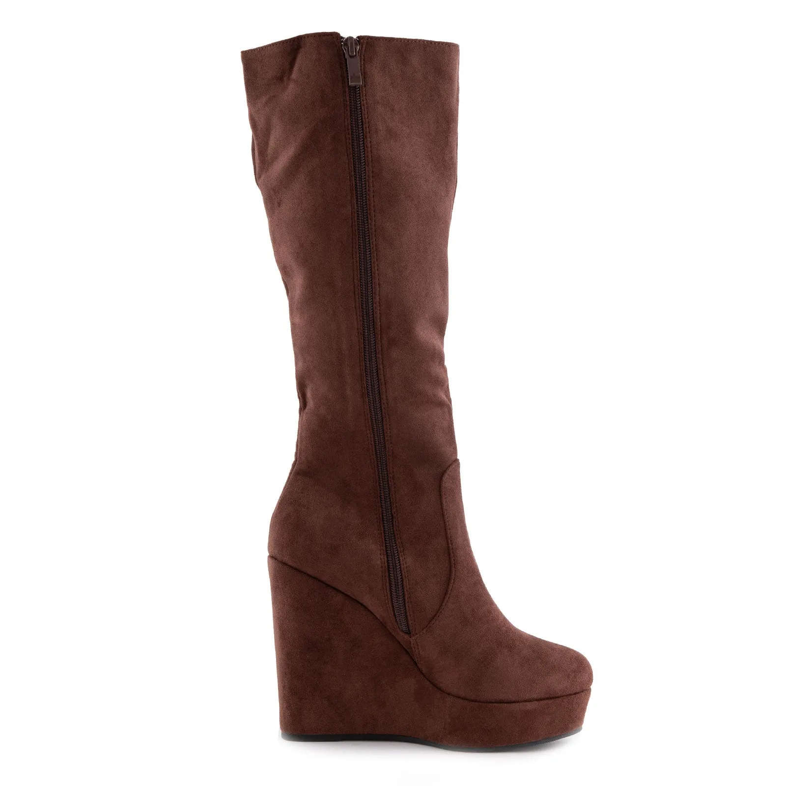 Stivali Al Ginocchio Donna Scamosciati Zeppa Zx0898-02