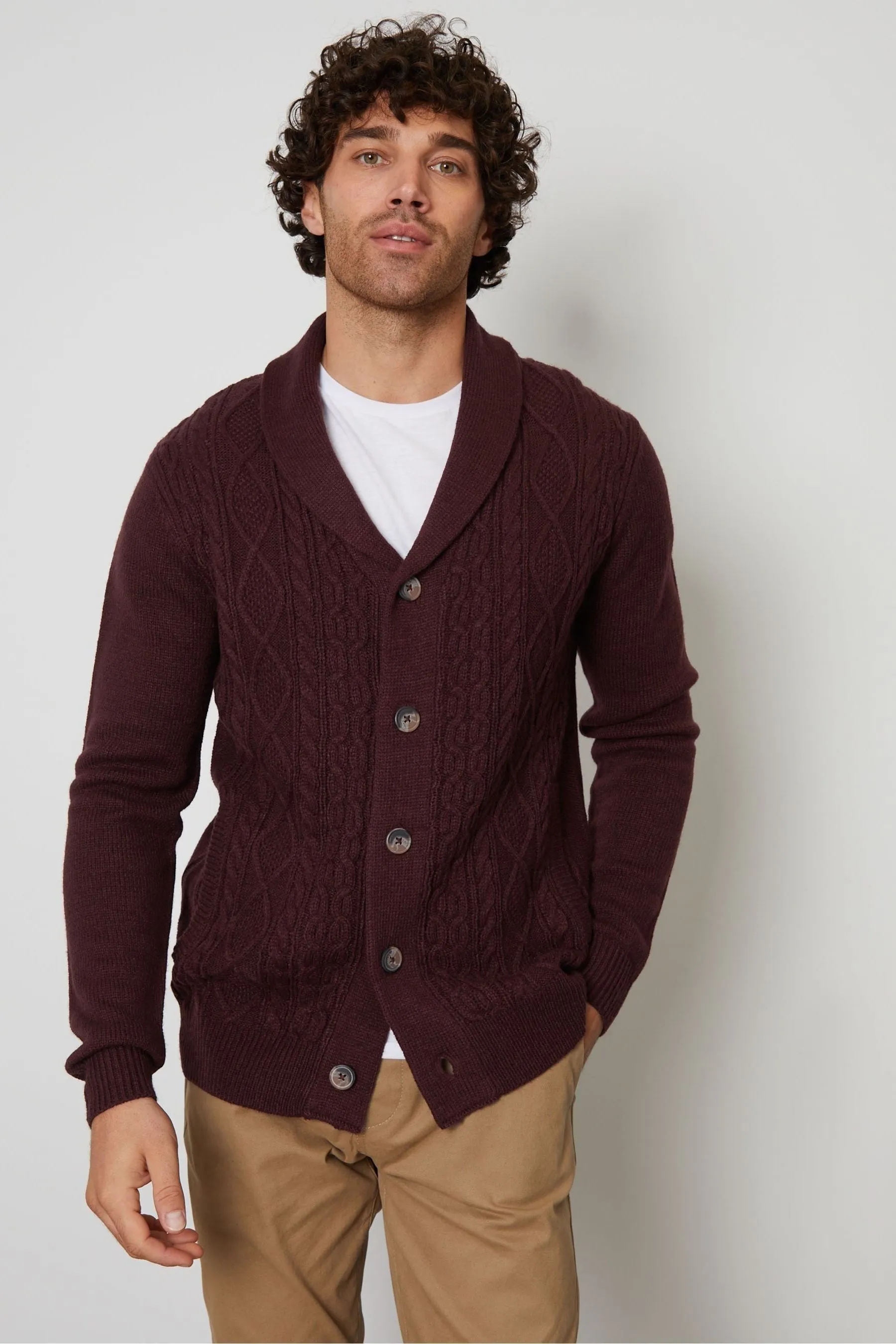 Threadbare - Cardigan lavorato a trecce con collo sciallato