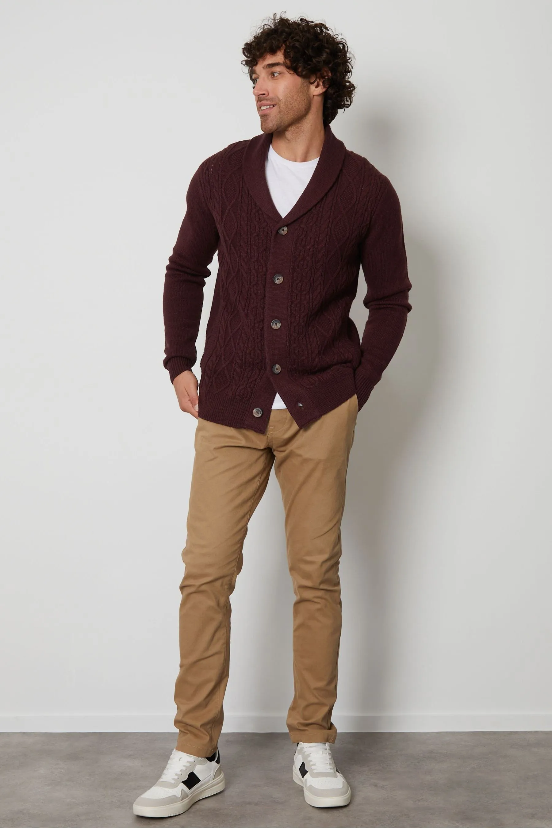 Threadbare - Cardigan lavorato a trecce con collo sciallato
