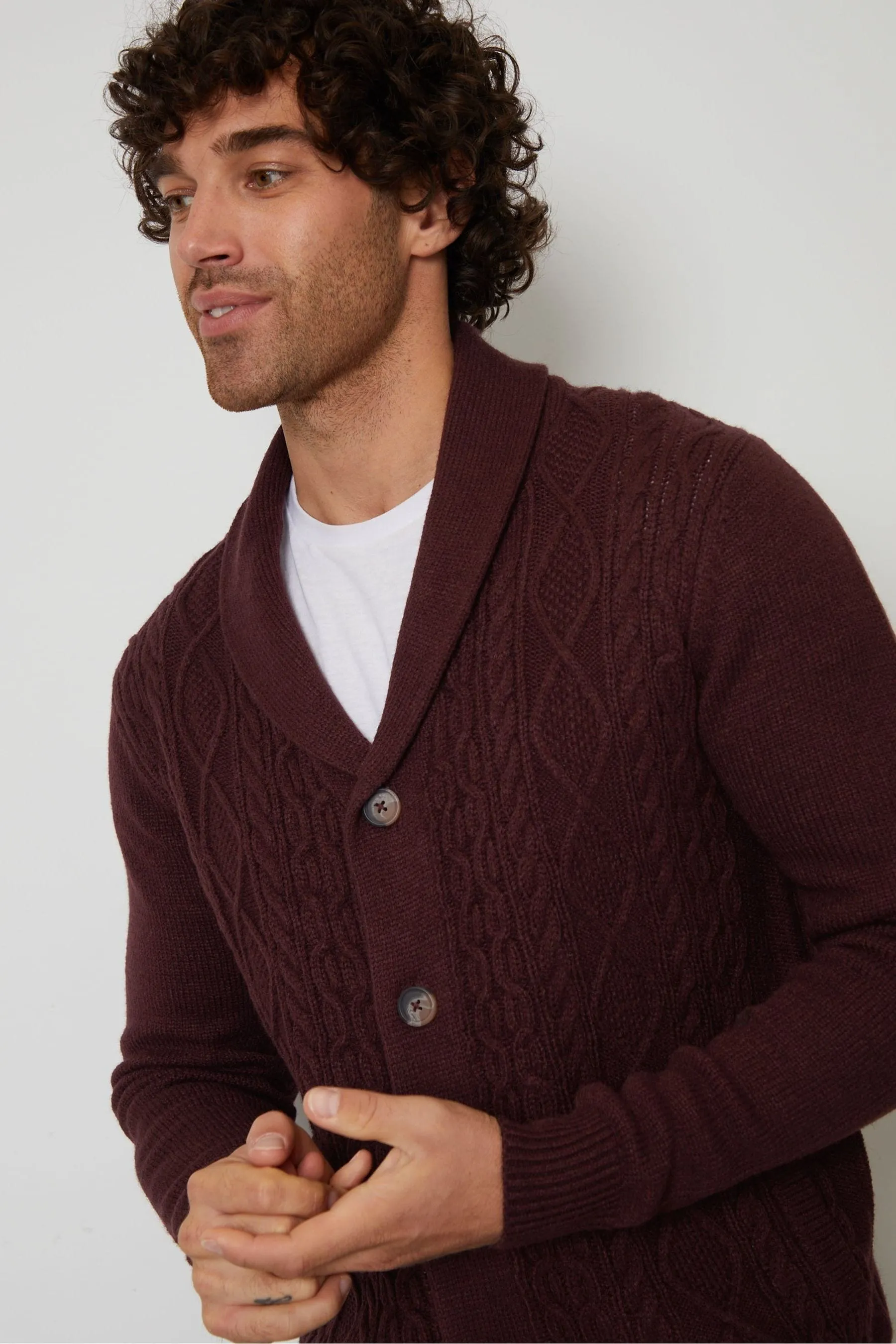 Threadbare - Cardigan lavorato a trecce con collo sciallato