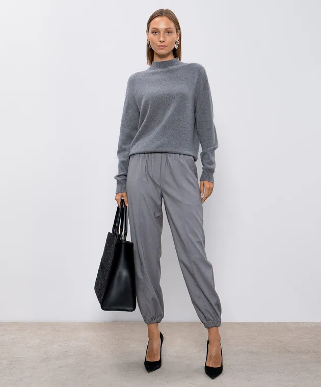 Twinset Maglione in cashmere grigio con logo Oval T 242TT3343