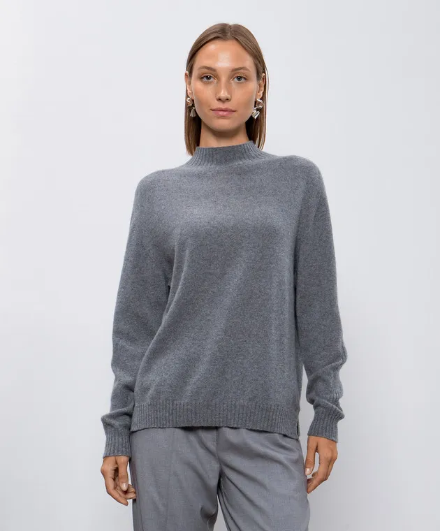 Twinset Maglione in cashmere grigio con logo Oval T 242TT3343