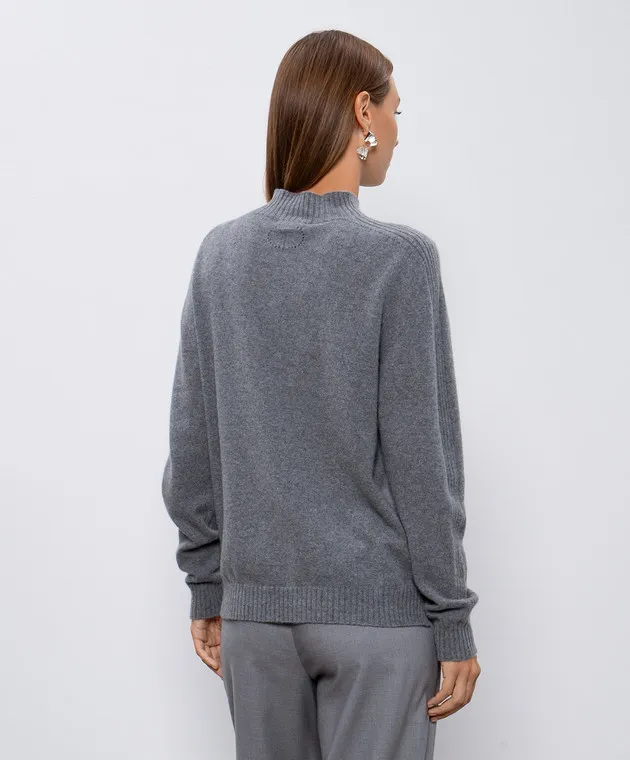 Twinset Maglione in cashmere grigio con logo Oval T 242TT3343