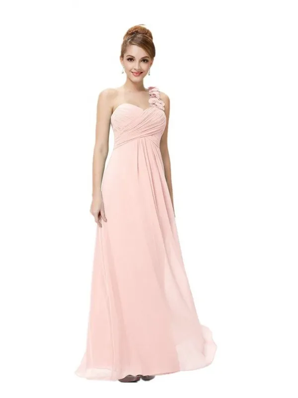 Vestito da damigella rosa chiaro monospalla